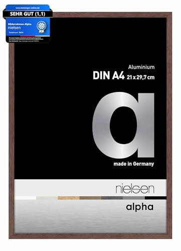 nielsen Bilderrahmen, 21 x 29,7 cm (A4), Aluminium, Wengé, Dokumentenrahmen zum Aufhängen im Hoch- & Querformat, Echtglas, Alpha