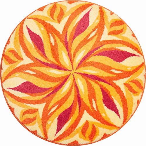 Grund Badteppich 100% Polyacryl, ultra soft, rutschfest, ÖKO-TEX-zertifiziert, 5 Jahre Garantie, TANZENDER HIMMEL, Badematte 100 cm rund, orange