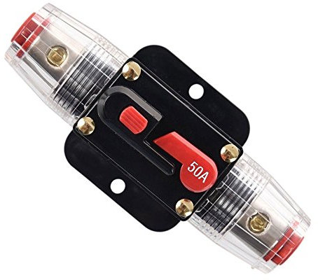 RKURCK 12V-24V DC 50 Amp Circuit Breaker, Fuse Holder, Inline Fuse Block For Car Audio Solar Inverter System Protection (50A)