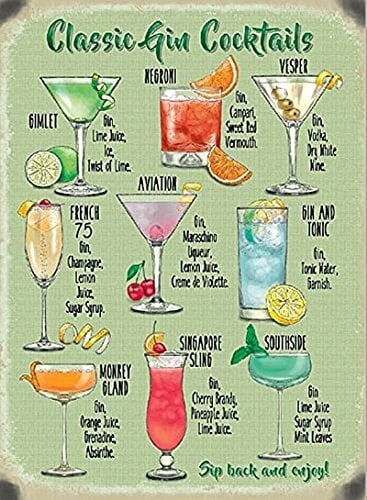 New 15x20cm Classic Gin Cocktail recipe metal advertising wall sign