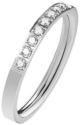 Mianova Damen Ring Edelstahl Bandring Damenring Verlobungsring Ehering mit Kristallen Größe 57 (18.1) Silber