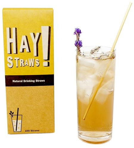 HAY! Straws Tall Drinking Straw | 100ct | 7.75 | 100% Biodegradable, 100% Plant-Based, Never Soggy, Gluten-Free | Sustainable Alternative to Plastic & Bioplastic Straws