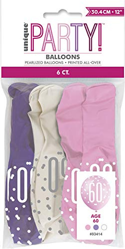 Vibrant 60th Glitz Petal Pink, Spring Lavender & White Latex Balloons (30cm) - Perfect for Birthday, Party Decor & More - 6ct