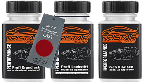 TRISTARcolor Autolack Lackstift Set für VW/Volkswagen LA3T Wild Cherry Red Metallic Grundlack Basislack Klarlack je 50ml
