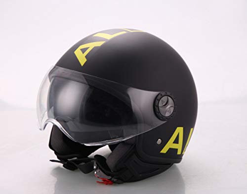 AL Helmets - CASCO DEMI-JET AL HELMETS MOD. 101/BIS NERO E GIALLO MISURA M - DOPPIA VISIERA