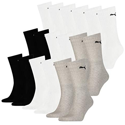 PUMA 18 Paar Socken Cush Crew Sportsocken Tennis Socken Unisex, Socken & Strümpfe:43-46, Farbe:Greymix 3399