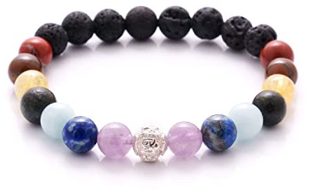 BERGERLIN 7 Chakren Armband mit 925 Sterling Silberperle, Naturstein und Lavastein Perlen - 7 Chakra Armband