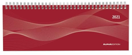 Tisch-Querkalender PP-Cover rot 2021 - Büro-Planer 29,7x10,5 cm - Tisch-Kalender - 1 Woche 2 Seiten - Ringbindung - Alpha Edition