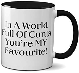 In A World Full of Cunts Tasse mit Aufschrift You're My Favourite, lustiges Geschenk, Isolierbecher, Kaffeetasse, Tee, Keramikgriff, spülmaschinenfest und mikrowellengeeignet, schwarzer Griff