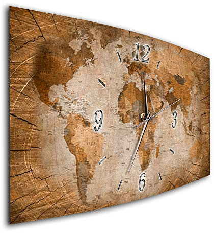 BM Funk Quarz Wanduhr Funkwanduhr Funkwanduhren Funkuhr Funkuhren kein Ticken lautlos geräuschlos leise modern ohne Tickgeräusche groß XXL Wohnzimmer Küche Weltkarte Länder Erde 7829-1a