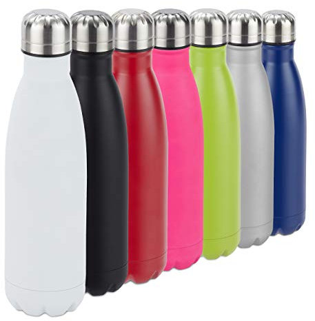 Relaxdays Gourde Isolante en INOX, Bouteille Eau, Acier Inoxydable, 0,5 Litre, Isotherme, Froid, Chaud, Blanc
