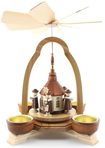 Thomas Preißler | Traditionelle Erzgebirgische Pyramide | Weihnachtspyramide aus Holz | 18x18x23 cm | mit Seiffener Kirche