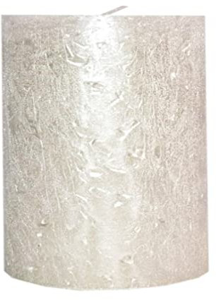 Kerze Deko Stumpenkerze Rustic metallic weiß white 70/100
