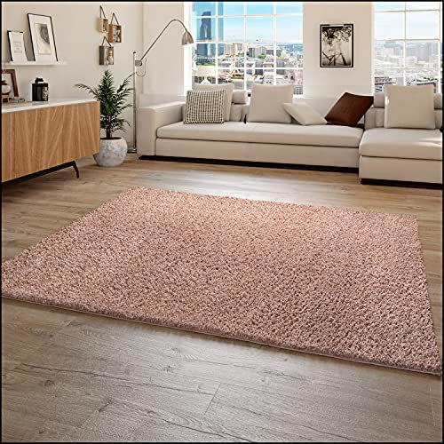 Paco Home Hochflor Teppich Wohnzimmer Shaggy Langflor Modern Einfarbig Ohne Muster, Grösse:120x170 cm, Farbe:Rosa