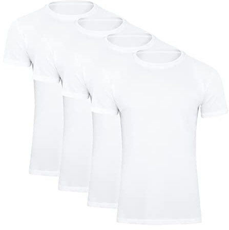 Paolo Renzo Rundhals Basic T-Shirt O-Neck 4 Stück Shirt mit Rundhalsausschnitt aus 100% Baumwolle Einfarbig Größe XL Weiß