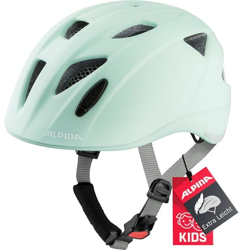 ALPINA Ximo L.E. - Leichter, Sicherer &Bruchfester Fahrradhelm, mit optionalen LED-Licht, Für Kinder, Pastel-Green matt, 49-54 cm