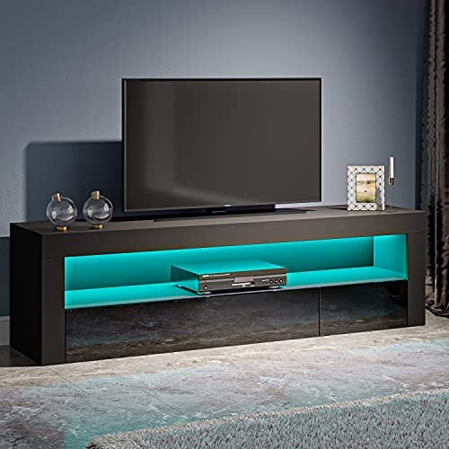 Panana 120cm TV Stand 2Doors Storages TV Cabinet With LED Lights (black)