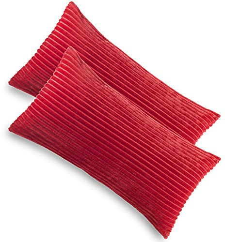 Kuscheli® 2er Set Kissenbezug im Doppelpack Cashmer Touch Fleece Kissenhülle, Sofakissen Kopfkissenbezug Kissenbezüge Couchkissen, Farbe:ROT, Größe:2X 40x80 cm