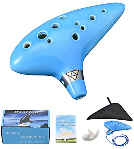 LIEKE Ocarina 12 Loch Alt C Keramik Okarinas Musikinstrument für Anfänger Erwachsene mit Präsentationsständer Liederbuch Umhängeband Tasche (Hellblau)