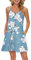 WNEEDU Vestido Mujer Verano Playa Correa Vestidos Corto Cuello en V Casual con Bolsillos Floral Azul Claro XXL