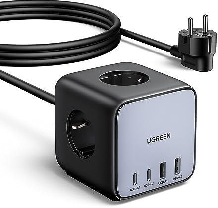 UGREEN Nexode DigiNest Würfel 65W USB C Steckdosenleiste GaN USB C Ladegerät USB 3-Fach Steckdose mit Schalter kompatibel mit MacBook Air/Pro, iPhone 16 Pro Max, iPad Pro, Galaxy S24 Ultra und mehr