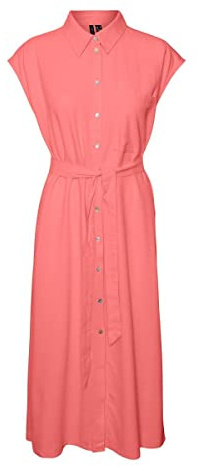 VERO MODA Damen Vmmymilo Sl Calf Shirt Dress WVN Ga Kleid, Georgia Peach, S EU