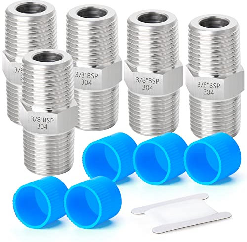 ERGAOBOY 5 Stück 3/8 Zoll BSP Außengewinde x 3/8 Zoll BSP Außengewinde Geschmiedeter Edelstahl Sechskant Nippelverbinder SUS 304 Rohrverschraubungen