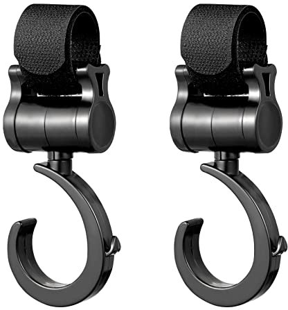 AUXSOUL 2 Ganci Passeggino Rotanti,Nero Ganci per Passeggino Gancio per borsa della spesa,Universali Passeggino Leggero Rotanti Appendi,Leggero E Resistente