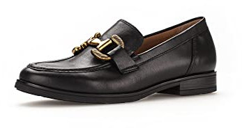Gabor Damen Slipper, Frauen Slip On,Wechselfußbett,Moderate Mehrweite (G),Loafer,College Schuhe,Slip-ons,schwarz (dk-Gold),38.5 EU / 5.5 UK