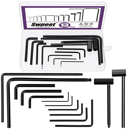 Swpeet 13Pcs Gitarre Inbusschlüssel Set, einschließlich 9Pcs Inbusschlüssel, 7mm,8mm Truss Rod Hex Box Schraubenschlüssel und 4mm bis 5mm Ball End Truss Rod Schraubenschlüssel, Fit für Gitarre Bass