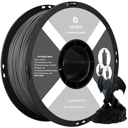 QIDI TECH Matte PLA Rapido Filament 1.75mm, PLA Matte 3D Drucker Filament 1kg Spule (2.2lbs), Geeignet für Hochgeschwindigkeitsdruck, 3D Druck Filament Fit die meisten FDM 3D Drucker, Matte Asche Grau