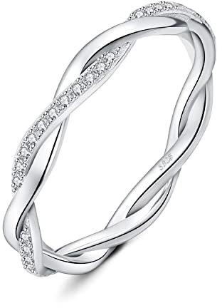 JewelryPalace Infinity Seil Verdrehter Zirkonia Band Ring Damen, Unendlichkeit Hochzeitsringe Damenring Silber 925 Trauringe Eheringe für Frauen, Vorsteckring Stapelring Ring Bandring Schmal 59