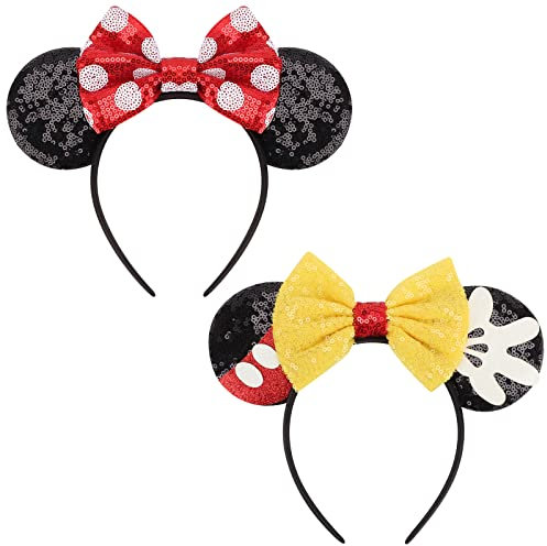 DRESHOW Oreilles de Souris Arc Bandeaux Paillettes Décoration de Fête Cosplay Costume pour Filles et Femmes, Taille unique, 2 pcs Set-42