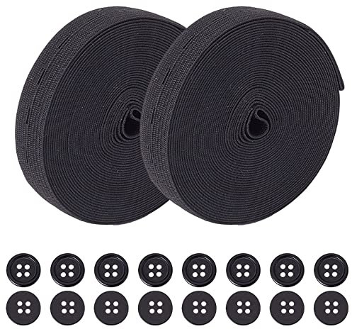 GORGECRAFT 10M Banda Elástica con Ojales Pinza Elástica de Goma Cinta Elástica Antideslizante 20 Botones Redondos Planos de Resina Teñida para Coser Correas Ropa Accesorios de Costura