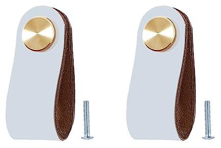 BOOLSFMAM Lot de 2 Poignée Meuble Cuir, Bouton de Portes Placard Poignee Cuir Bouton de Tiroir, Poignee de Meuble Vintage pour Armoires, Commode, Cuisine, Salle de Bain