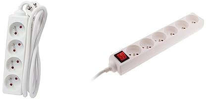 CHACON Bloc multiprise Blanc - 4 x 16 A - 3m & Bloc 6 Prises 16A 2P+T avec Interrupteur Blanc - Zenitech