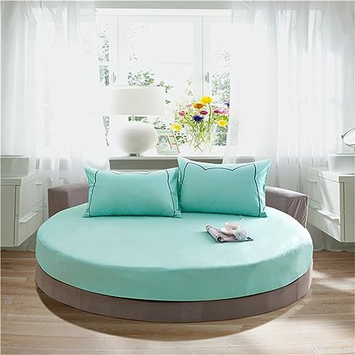 FANSU Runde Spannbettlaken, Weiche Baumwolle Spannbetttuch Atmungsaktiv Boxspringbett Einfarbig Matratzenschoner für Hotel Wasserbett Matratze (220x220+25cm,Seegrün)