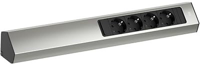 BACHMANN Steckdosenleiste Casia 2 4-Fach 2m Kabel Mehrfachsteckdose für Wand- und Eckmontage in Küche und Büro Edelstahl-Optik 932.004 (mit verstellbare Abdeckung)