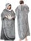 Elaxi Coperta con cappuccio extra lunga oversize, morbida coperta indossabile in sherpa con maniche, tasche in pile caldo indossabile, felpa gigante per donne e uomini, Grigio scuro, Oversized
