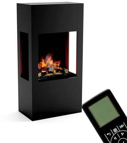 GLOW FIRE Wasserdampf Kamin BÖLL (Standkamin) - Elektrokamin mit realistischen LED 3D-Flammen, Knistereffekt & Fernbedienung, 74x145x44 cm - Opti-Myst 600 Elektro Kamin mit Holz-Deko, Schwarz