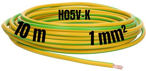 Kalitec 10 metri H05V-K 1 mm², conduttore di cablaggio verde, giallo, in PVC, cavo singolo da 1 mm2, cavo da 1 mm2, cavo singolo flessibile, cavo monofilo, cavo ignifugo