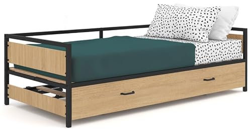 IDMarket – Cama de banco de 90 x 190 cm Detroit Convertible 180 x 190 cm estilo industrial