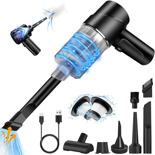 Yeegnar Aspirabriciole Senza Fili 7000Pa Aspirapolvere Auto Potente Aspirapolvere e Soffiatore 3 in 1 Mini Aspirapolvere 5000 mAh Ricaricabile Aspirapolvere Portatile Per Auto Casa Cucina Nero