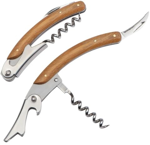 Kellnermesser aus Metall und Bambus mit Öffner, Folienschneider und Korkenzieher
