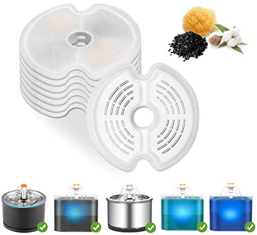 Katzenbrunnen Filter, 8 Stück Trinkbrunnen Filter mit Harz und Aktivkohle, Ersatzfilter für 2L Katzenbrunnen und 2.5L Katzen Hunde Edelstahl Brunnen