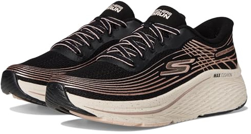 Skechers Femme Max Cushioning Elite 2.0 Kaplan, Black Textile Rose Gold Trim, 40 EU