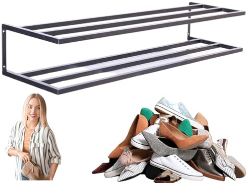 Schuhregal mit 2 Ebenen Wandmontage, Hängende, Schuh-Organizer, Schuh Wandregal, Schuhablage, für Flur, aus pulverbeschichtetem Stahl, Breite 118 cm Tiefe 33 cm, praktisch und solide verarbeitet