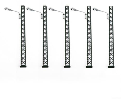 Zoegneer 5 Stück Modelleisenbahn-Lichtgitter Mast-Lichtstärke H0 Licht-Layout LED-Licht für Anschluss an 12-16 V sind im Lieferumfang enthalten, 10,5 cm