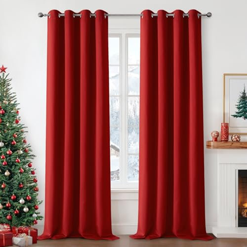MIULEE Vorhänge Rot Blickdicht mit Ösen, Schöner Weicher Verdunklungsvorhänge zum Verdunkeln von Räumen, 2er Set Gardinen Abdunkelnd Schlafzimmer Wohnzimmer Thermovorhang Kälteschutz 140X260 cm
