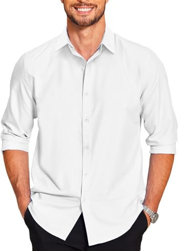 COOFANDY Mens 2-in-1 Dress Shirts Detachable Collar Long Sleeve Wrinkle Free Shirt Business Casual Button Down Shirt, White, 3XL